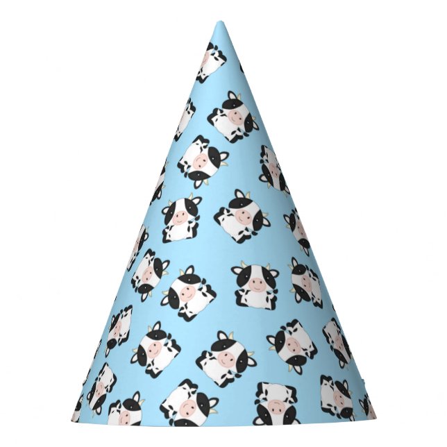 Cow Birthday Party Blue Party Hat (Front)