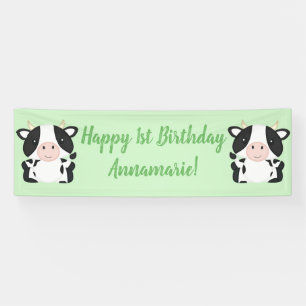 Cow Birthday Party Green Banner