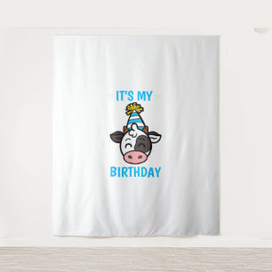 Cow Birthday Party Hat Cattleman Farmer Bday Theme Tapestry
