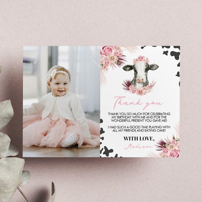 Cow Birthday Photo Thank You Card (Creator Uploaded)
