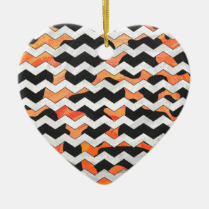 Cow Black and Orange Chevron Print Ceramic Ornament