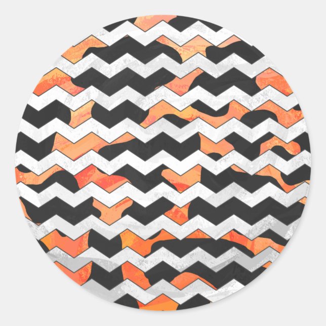 Cow Black and Orange Chevron Print Classic Round Sticker (Front)