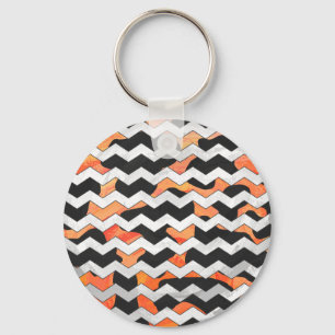 Cow Black and Orange Chevron Print Keychain