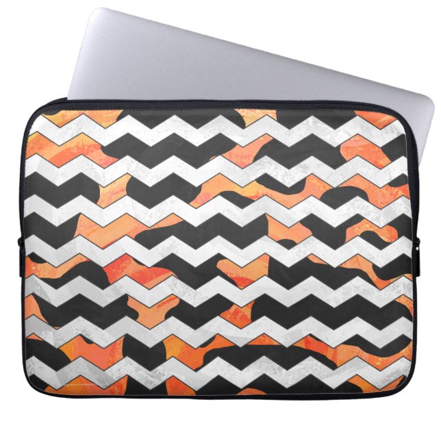 Cow Black and Orange Chevron Print Laptop Sleeve (Front)