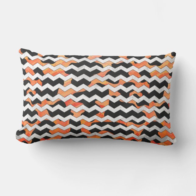 Cow Black and Orange Chevron Print Lumbar Pillow (Front)