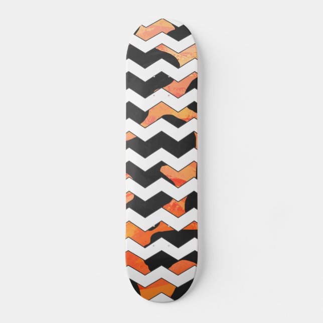 Cow Black and Orange Chevron Print Skateboard (Front)