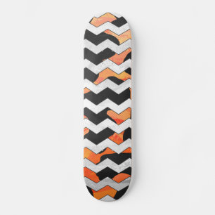 Cow Black and Orange Chevron Print Skateboard