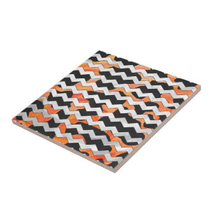 Cow Black and Orange Chevron Print Tile