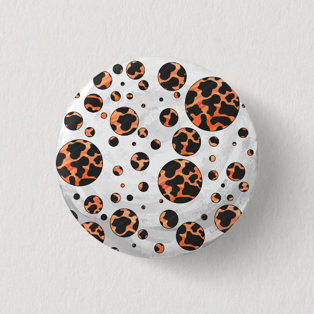 Cow Black and Orange Polka Dot Print 1 Inch Round Button (Front)