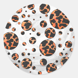 Cow Black and Orange Polka Dot Print Classic Round Sticker