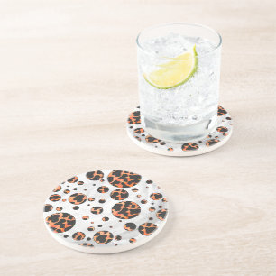 Cow Black and Orange Polka Dot Print Coaster
