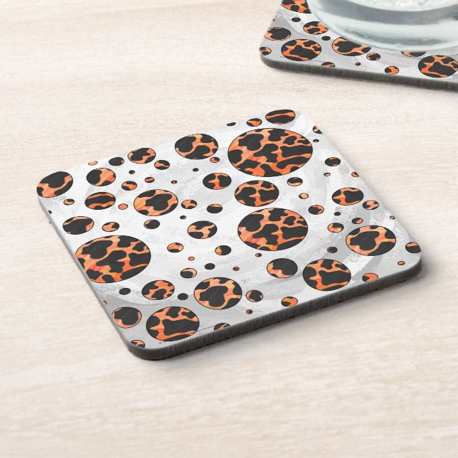 Cow Black and Orange Polka Dot Print Coaster (Left Side)