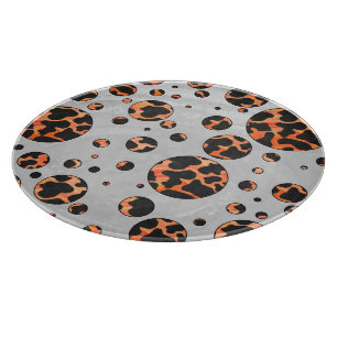 Cow Black and Orange Polka Dot Print Cutting Board