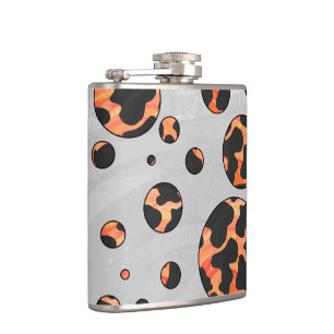 Cow Black and Orange Polka Dot Print Hip Flask