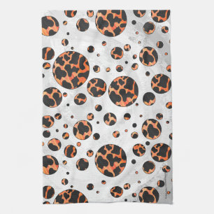 Cow Black and Orange Polka Dot Print Kitchen Towel