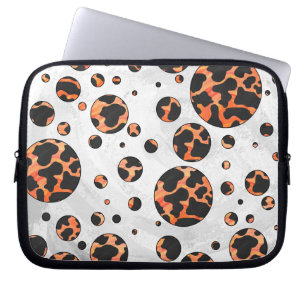 Cow Black and Orange Polka Dot Print Laptop Sleeve