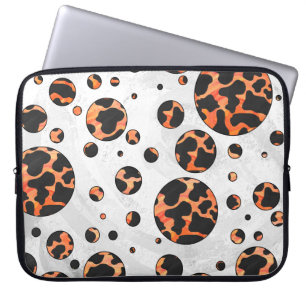 Cow Black and Orange Polka Dot Print Laptop Sleeve
