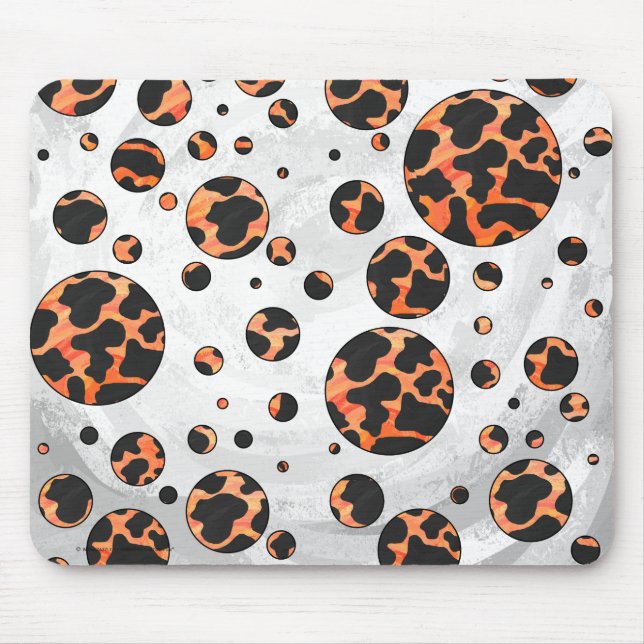 Cow Black and Orange Polka Dot Print Mouse Pad (Front)