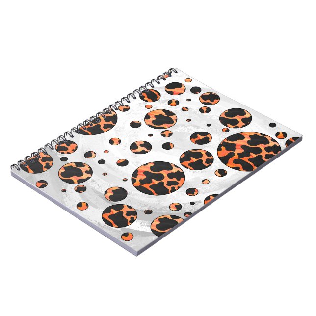 Cow Black and Orange Polka Dot Print Notebook (Left Side)
