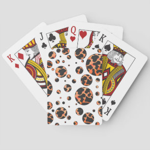 Cow Black and Orange Polka Dot Print Playing Cards