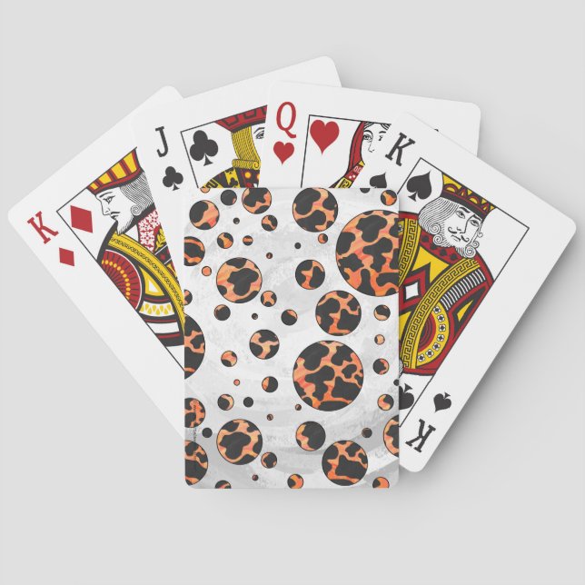 Cow Black and Orange Polka Dot Print Playing Cards (Back)