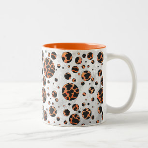 Cow Black and Orange Polka Dot Print Two-Tone Coffee Mug