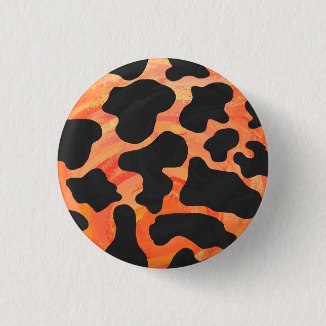 Cow Black and Orange Print 1 Inch Round Button (Front)