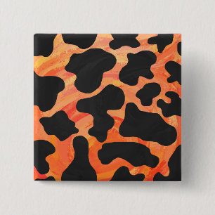 Cow Black and Orange Print 2 Inch Square Button