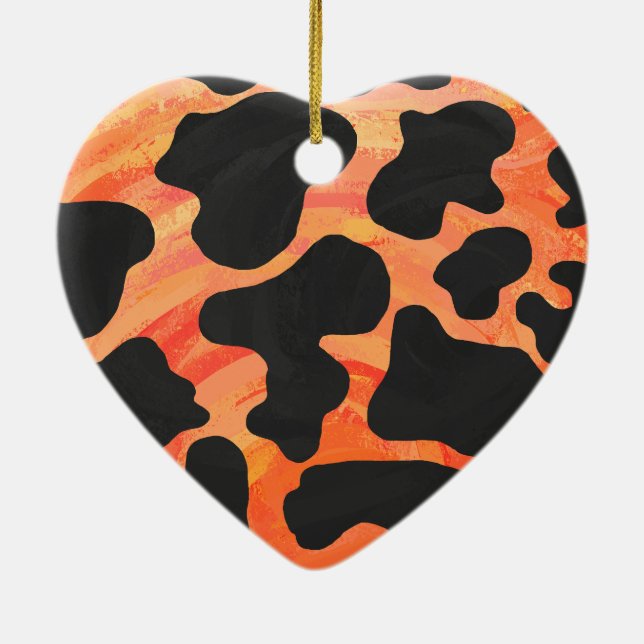 Cow Black and Orange Print Ceramic Ornament (Back)