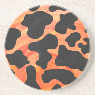 Cow Black and Orange Print Coaster