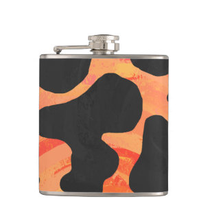 Cow Black and Orange Print Hip Flask