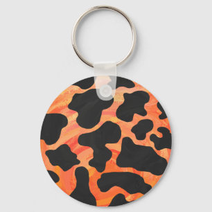 Cow Black and Orange Print Keychain