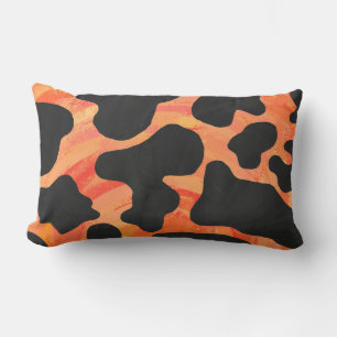 Cow Black and Orange Print Lumbar Pillow