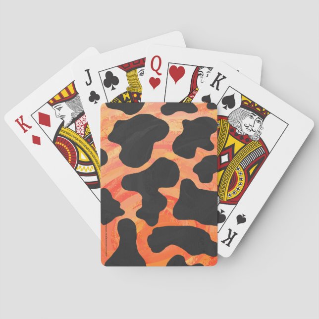 Cow Black and Orange Print Playing Cards (Back)