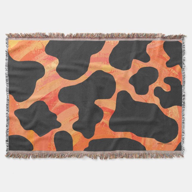 Cow Black and Orange Print Throw Blanket (Front)