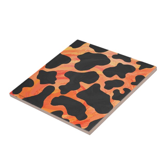 Cow Black and Orange Print Tile (Side)