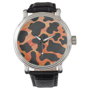 Cow Black and Orange Print Watch