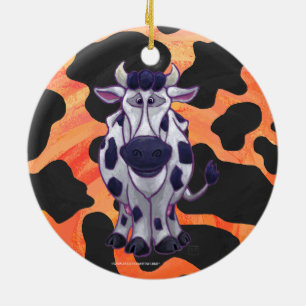 Cow Black and Orange Wild Me Ceramic Ornament