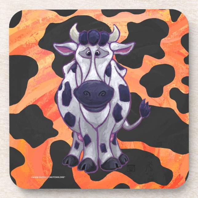 Cow Black and Orange Wild Me Coaster (Front)