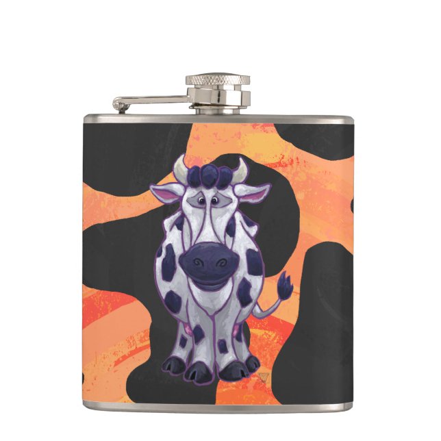 Cow Black and Orange Wild Me Hip Flask (Front)