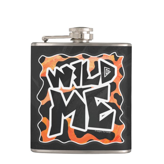 Cow Black and Orange Wild Me Hip Flask (Front)