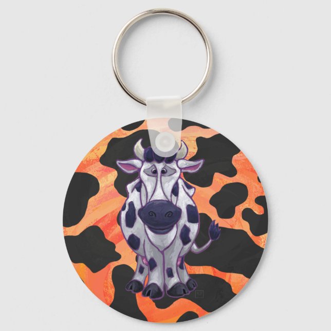 Cow Black and Orange Wild Me Keychain (Front)
