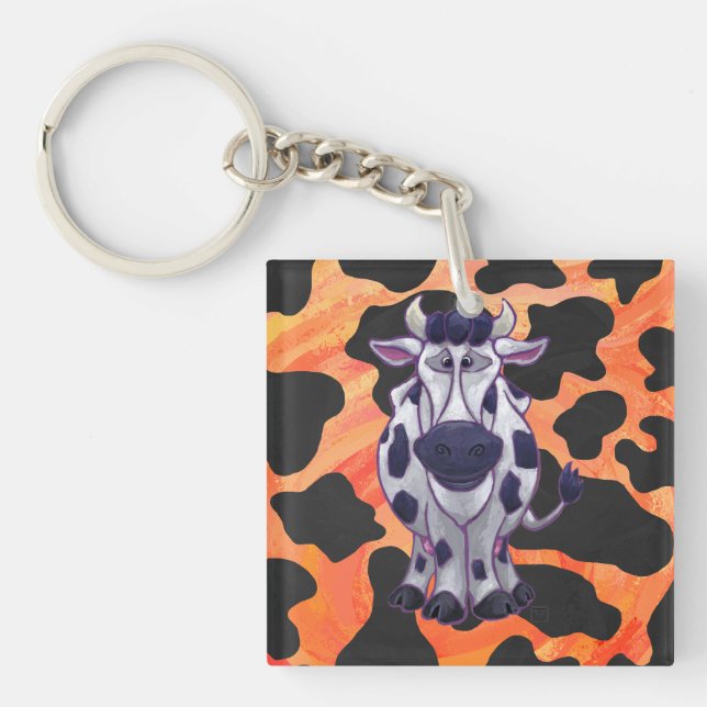Cow Black and Orange Wild Me Keychain (Front)