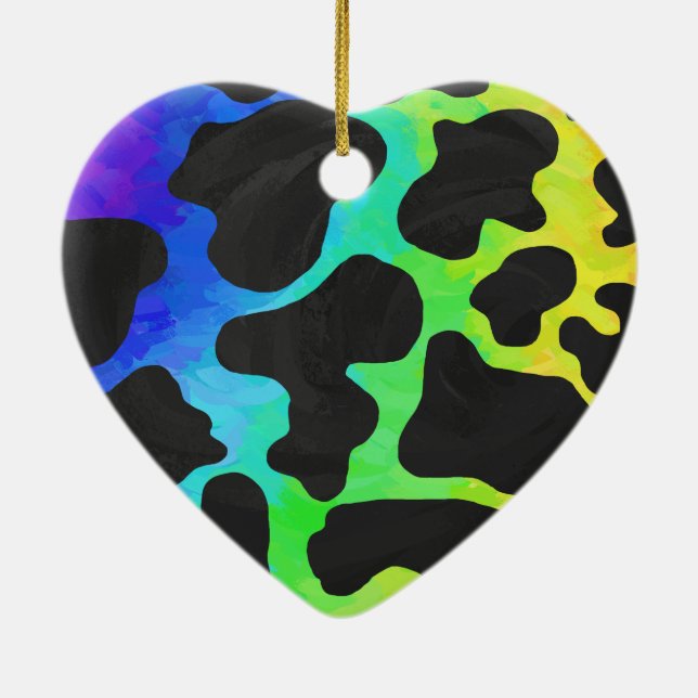 Cow Black and Rainbow Gifts Ceramic Ornament (Back)