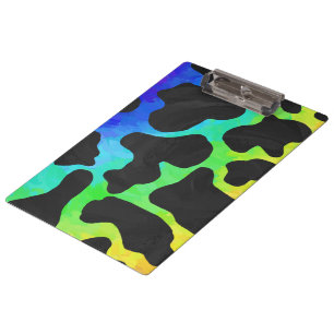 Cow Black and Rainbow Gifts Clipboard