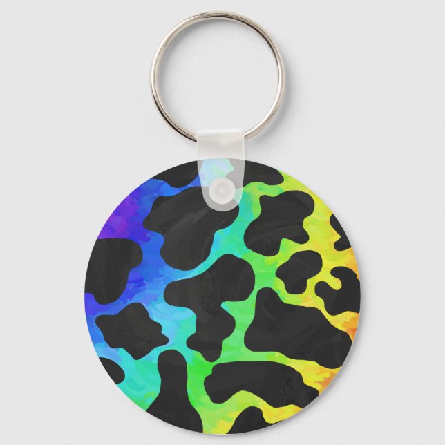 Cow Black and Rainbow Gifts Keychain (Front)