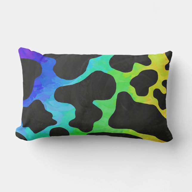 Cow Black and Rainbow Gifts Lumbar Pillow (Front)