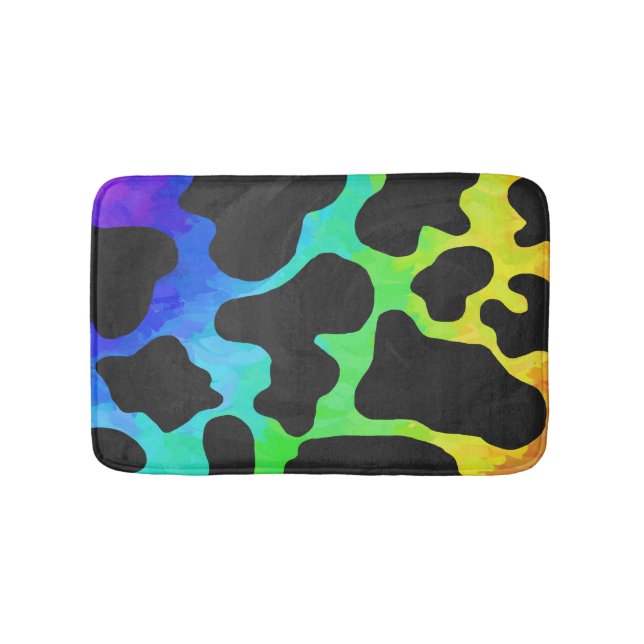 Cow Black and Rainbow Print Bath Mat (Front)