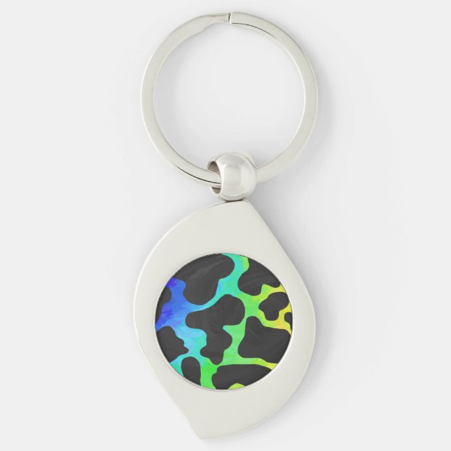 Cow Black and Rainbow Print Keychain (Front)