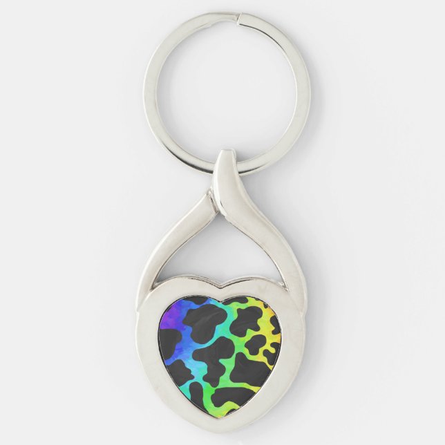 Cow Black and Rainbow Print Keychain (Front)